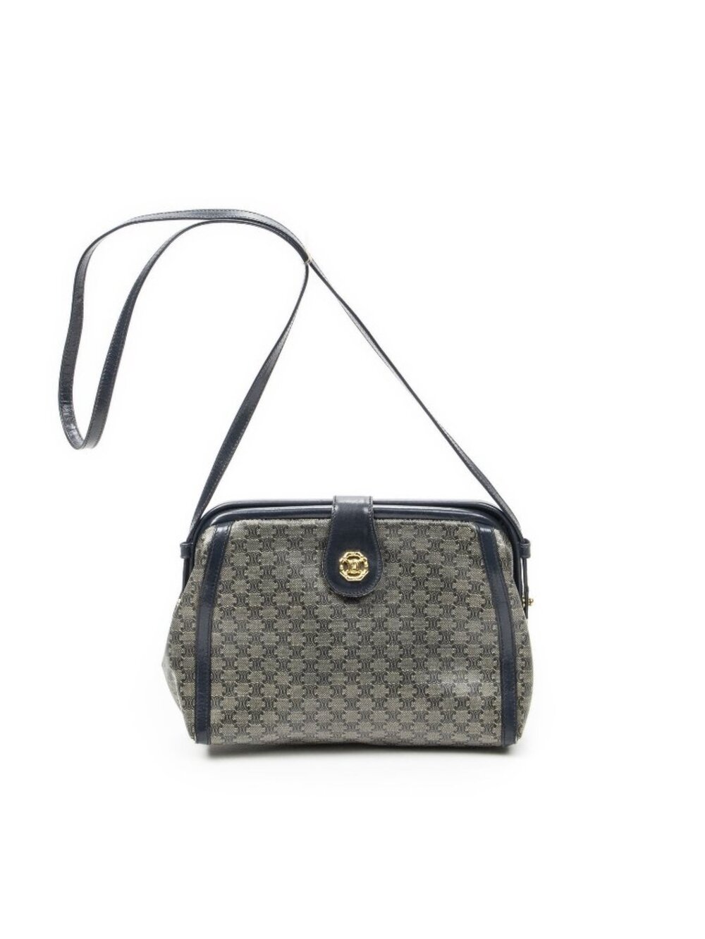 Celine Vintage Flap Crossbody Navy Beige Macadam Canvas - Picture 1 of 10